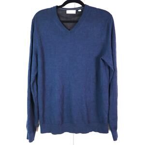 Calvin Klein Dark Navy Blue Extra Fine Merino Wool Sweater Mens Medium V Neck